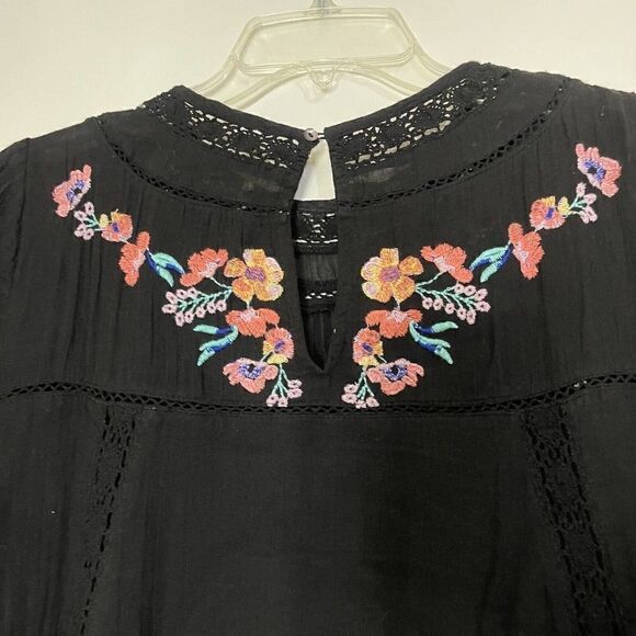 FREE PEOPLE short sleeve embroidered boho floral mini black dress size XS - Picture 6 of 7
